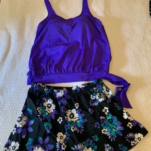 2 piece Bathing Suit skirt purple floral